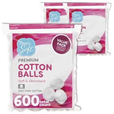Imagem de Bolas de algodão premium Simply Soft, 100% algodão puro, absorvente, 200 unidades (pacote com 3)