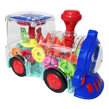 Imagem de Trem Infantil Transparente com Luzes, Sons e Engrenagens 20 cm – Brinquedo Educativo para Crianças