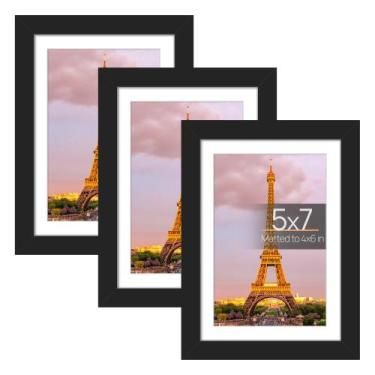 Imagem de Conjunto simples de 3 porta-retratos para fotos 5x7 ou 4x6 em preto - 