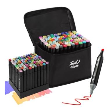 Imagem de Kit Marcadores 24/36/48/60/80 Cores – Canetas Marcador de Ponta Dupla Profissionais, Cores Ricas e Vibrantes, Para Desenho, Crianças e Livros de Colorir Adulto (80)