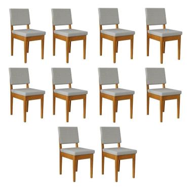 Imagem de Kit 10 Cadeiras 100% Madeira Maciça Encosto e Assento Estofado Miami Cerejeira/Cinza