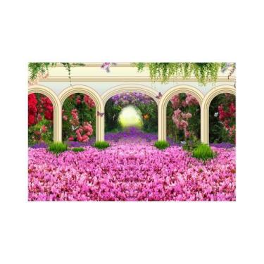 Imagem de Painel de Lona Arcos com tapete de flores e borboletas - Fabrika de Fe