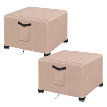 Imagem de Kovshuiwe Capa para otomana de pátio ao ar livre, 2 peças - 27 C x 68 cm L x 45,7 cm A, capas de otomana de pátio à prova d'água, capa resistente para móveis externos com alças acolchoadas, cáqui