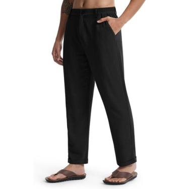 Imagem de Calças masculinas Libin de algodão e linho pretas XXL Casual Beach