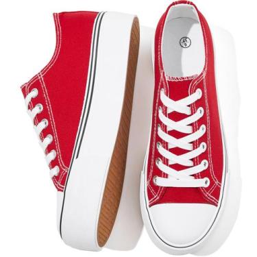 Imagem de Tênis de plataforma SERNIAL femininos brancos, pretos, lona, vermelhos