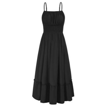 Imagem de Vestido GRACE KARIN Ruffle, casual de verão, Cami Beach, Maxi, preto, 