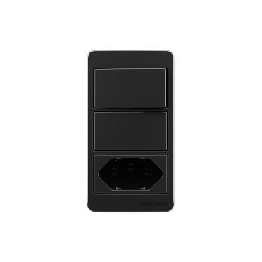 Imagem de Placa Para Condulete Caixa 3/4" Com Interruptor Simples 10a E Tomada 2p+t 20a Margirius Sleek Ebony Preto