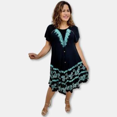 Imagem de Vestido Trapézio Manga Curta Batik Bordado Plus Size cordão - Sarat Mo