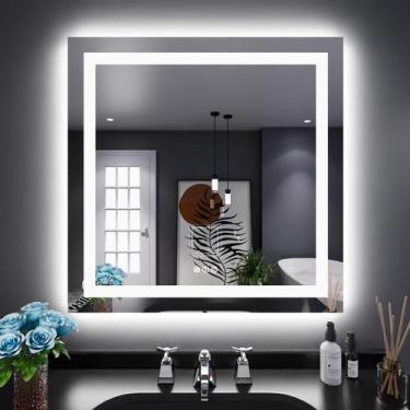 Imagem de Espelho de banheiro LED LOAAO 32x32cm com luzes antiembaçantes reguláv