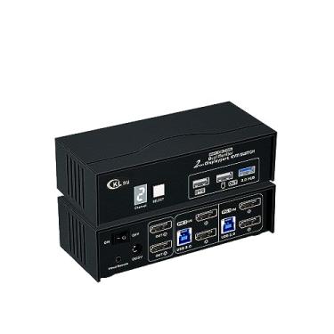 Imagem de CKLau Monitor duplo USB 3.0 KVM Displayport 1.4 8K30Hz 4K144Hz, 2 monitores 2 computadores caixa de comutação de compartilhamento periférico com cabos, controle remoto com fio, display digital