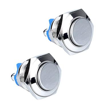 Imagem de DMWD Pacote com 2 interruptores de botão de pressão de 16 mm de altura de cabeça redonda momentânea de metal à prova d'água com furo de montagem de 16 mm terminais de parafuso 250V 5A 1NO