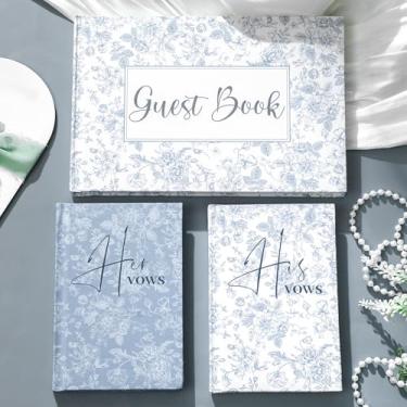 Imagem de Engrowtic Conjunto de livros de casamento com livro de visitas 1,5 x 15,9 cm Livros de voto azul floral 15,9 x 21,5 cm Livro de login essencial de lembrança de casamento elegante chá de panela