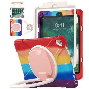 Imagem de BATYUE Capa para iPad 6ª geração de 9,7 polegadas 2018, iPad 5ª geração 2017, iPad Air 2/iPad Pro de 9,7 polegadas, capa protetora à prova de choque com suporte para lápis, suporte giratório e alça de