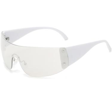 Imagem de AIEYEZO Óculos de sol grandes Y2K para mulheres e homens, moderno, retrô, óculos de sol, Persianas prateadas transparentes, MM