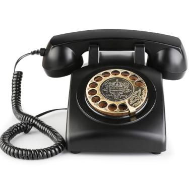 Imagem de Sangyn - Telefones rotativos retro para telefones fixos clássico com cabo antigo, telefone antigo com campainha mecânica para escritório em casa para decoração