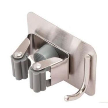 Imagem de Suporte De Vassoura E Rodos Com Gancho Organizador de Parede Inox Fixa