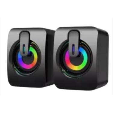 Imagem de Caixa de Som RGB para PC, Alto-Falantes Estéreo Compactos, Preto, USB, com Iluminação LED Multicolorida, 2 Unidades