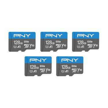 Imagem de PNY 128GB Elite Mobile Accessories Class 10 U1 V10, cartão de memória flash A1 microSDXC para dispositivos móveis - 100 MB/s, Full HD, UHS-I, micro SD pacote com 5