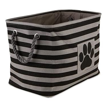 Imagem de Bone Dry Pet Storage Collection Listrado Pata Patch Bin, Preto, Retângulo Grande