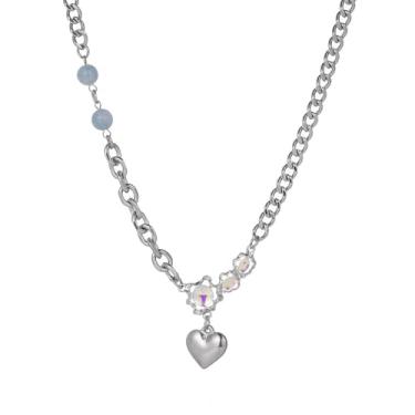 Imagem de DIAMANTIO Colar de corrente grossa banhada a ouro 18K com pingente de coração e detalhes iridescentes – gargantilha punk feminina