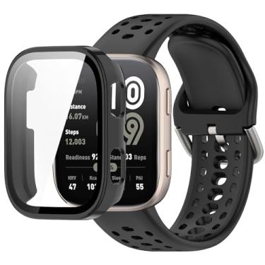 Imagem de QHBAMD Pulseira de relógio de silicone compatível com Amazfit Bip 6 A2435, pulseira esportiva à prova d'água com capa de policarbonato ajustável, respirável