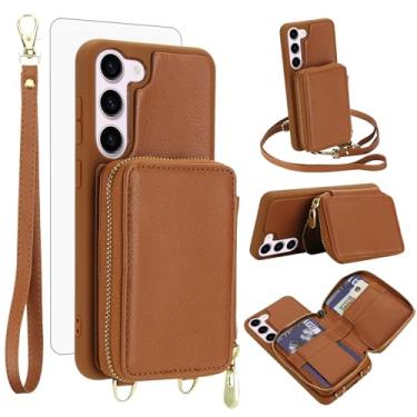 Imagem de Capa de celular para Samsung Galaxy S23 Plus S23+ 5G carteira celular com protetor de tela de vidro temperado alça transversal com bloqueio de RFID S23plus 23S + S 23 23+ SM-S916U 16.8 cm feminino