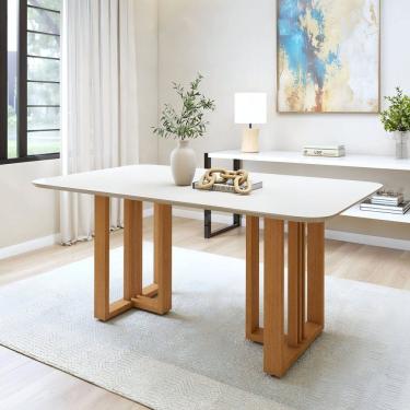 Imagem de Mesa de Jantar 170cm Tampo Mdf Bold Tessera Amêndoa Clean/Off White