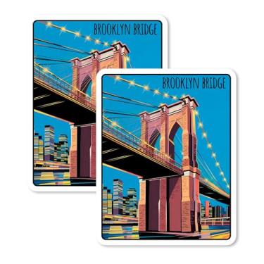 Imagem de Imã Brooklyn Bridge New York 10 cm, pacote com 2, horizonte de Manhattan – Ímãs de viagem decorativos de vinil forte para geladeira armário cozinha escritório – linda estética legal durável e