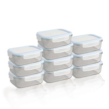 Imagem de Conjunto 10 Potes 640ml Vidro Hermético 4 Travas Marmita Refratario Fit Microondas Freezer