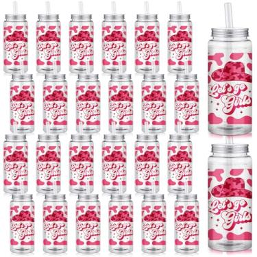 Imagem de SiliFine Copo reutilizável de plástico com 24 peças de copos de cowgirl ocidentais com tampas e canudos, 382 g, lembrancinha de festa de vaqueira, artigos de festa para meninas, caneca de café para