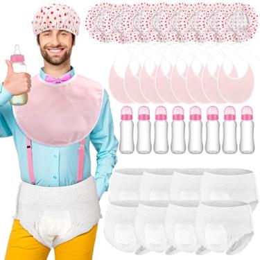 Imagem de Chicingyou 8 conjuntos de mamadeiras Chug para chá de bebê, garrafas de plástico, fraldas a granel, jogos de revelação de gênero, chapéu e babador adulto, decoração de jogo de corrida para meninas e