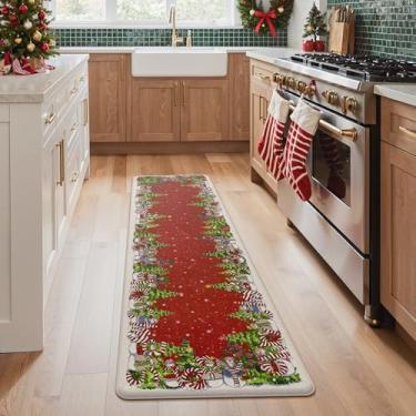 Imagem de GENIMO Decorações de Natal – Tapetes de cozinha para chão, tapetes de cozinha de Natal, tapete antifadiga acolchoado para decoração de casa, tapete antiderrapante impermeável para lavanderia, 60 x 180