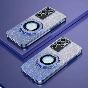 Imagem de Capa de celular com suporte magnético e anel de glitter TPU para Samsung Galaxy S25 Ultra S24 S23 Fe S22 S21 S20 S10 Plus Note 20 Ultra Pro (para Samsung S24/azul com suporte)