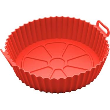 Imagem de Forma Redonda de Silicone para Air Fryer, Forno e Micro-Ondas. Silicone Reutilizável, Resistente ao Calor e Livre de BPA (Vermelho)