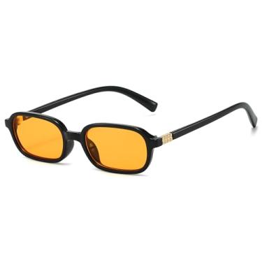 Imagem de Palarado Óculos de sol retangulares vintage modernos retrô anos 90 para mulheres, armação quadrada pequena retangular, fofo, skinny, chique, óculos de sol legais, Armação preta/lente amarela laranja