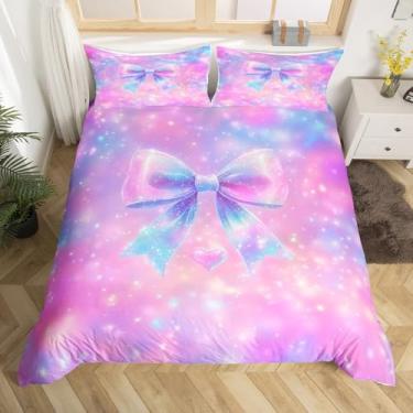 Imagem de Erosebridal Capa de edredom com gravata borboleta, tamanho casal, amor, coração, para crianças, meninas, mulheres, sonhador, estrelas, colorido, capa de edredom fantástico planeta galáxia roupa de