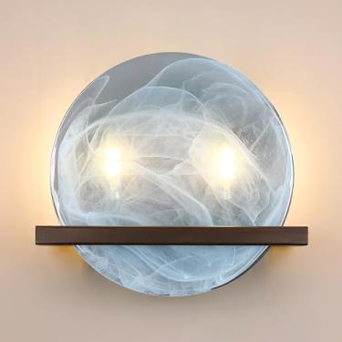 Imagem de Dolaimy House Arandela de parede de banheiro de vidro redondo 25,4 cm 25,4 cm moderno estilo conciso, acabamento bronze polido a óleo para quarto, corredor, cabeceira