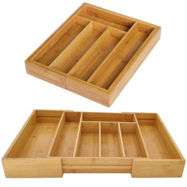 Imagem de Porta Talheres de Bambu Extensível Organizador para Gavetas com 7 Divisórias Ajustáveis e Design Sustentável