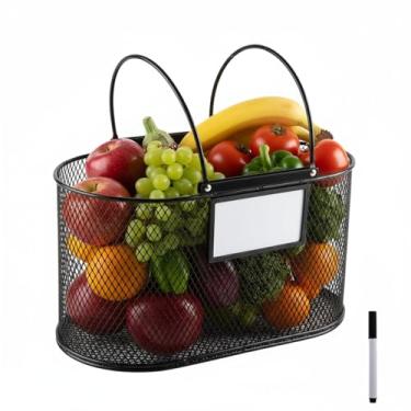 Imagem de Cesta de metal para colheita de jardim, cesta de piquenique de arame de malha com alça, acessórios de piquenique, cestas de jardim para coletar legumes, frutas, ovos, cozinha