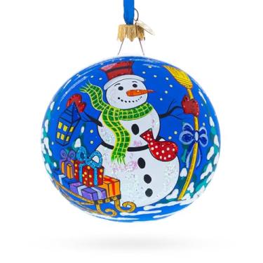 Imagem de Boneco de neve festivo com presentes - Enfeite de Natal com bola de vidro soprado, 10 cm