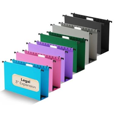 Imagem de NORDUN Pastas de arquivo de plástico tamanho ofício, pasta suspensa de expansão de 7,6 cm com capacidade extra, pastas suspensas reforçadas resistentes, abas ajustáveis, pasta de arquivo para arquivos