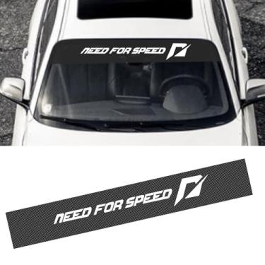 Imagem de LANZMYAN Adesivo de vinil para para-brisa frontal, faixa de viseira de sol, faixa esportiva para decoração (fundo preto - Need for Speed)