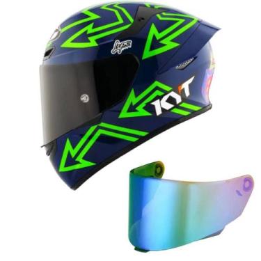 Imagem de Capacete KYT TT Course Manzi Azul e Verde Mais Viseira Camaleão, 58