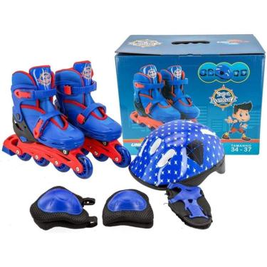 Imagem de Patins Infantil 4 Rodas Menino 34-37 + Kit Proteção Premium
