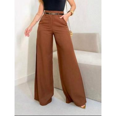Imagem de Calça Alfaiataria Social Wide Leg Cintura Alta - Bellamari, Marrom, GG