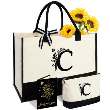 Imagem de Sacola Vanqruo Canvas Initial personalizada 43x32x19cm