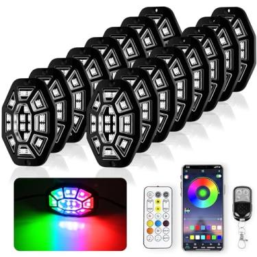 Imagem de 16 cápsulas, 9 laterais, 288 LEDs, luzes de rocha, aplicativo/2 luzes de brilho RGB de controle remoto compatíveis com caminhões de 12 V Jeep UTV ATV carrinho de golfe off-road, sinal de freio, à