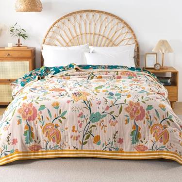 Imagem de Shesyuki Cobertor Boho para cama, colcha rústica ultra macia 100% algodão puro, cobertores de cama para decoração de casa de fazenda, manta rústica para todas as estações para sofá e cadeira (231 cm x