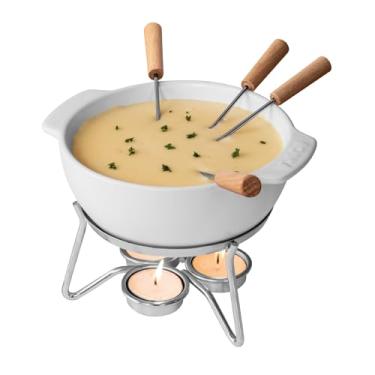 Imagem de Boska Conjunto de fondue de queijo para festa/micro-ondas/cerâmica/lanche para 4 pessoas/branco / 750 ml
