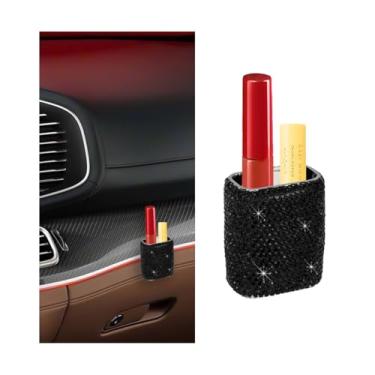 Imagem de BESULEN Suporte de batom para carro brilhante, strass de cristal, organizador de batom vertical para mulheres e meninas, suporte de protetor labial automotivo diamante brilhante, universal para